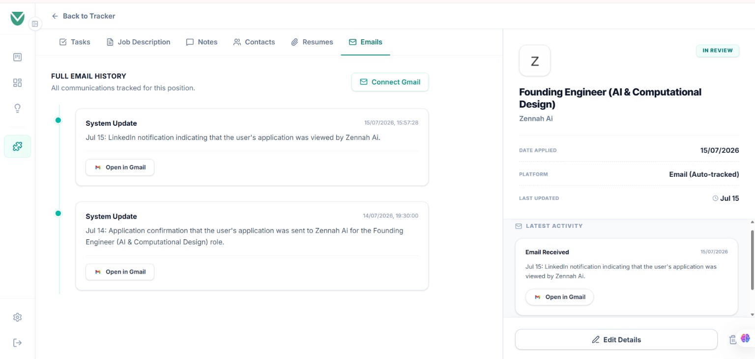 JobSnap Full Job Card — Email History, Tasks, Contacts, Resumes